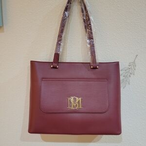 NWT Badgley Mischka Wine Red Tote Bag With Slip Pocket In Front